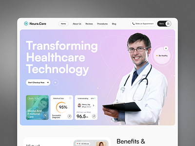 Health Care Technology Website Design - Neura Care ai animation health healthcare healthcare website home page landing page medical medical care medical landing page modern service technology tele medicine ui ux web web design website website design