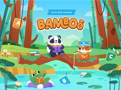 Bamboo - Learning to String Words bamboo chilldren colorfull cute forest fun game game app gradient illustration introduction kids learning learning app maps mascot mascot illustration nurdiansyah saga maps word