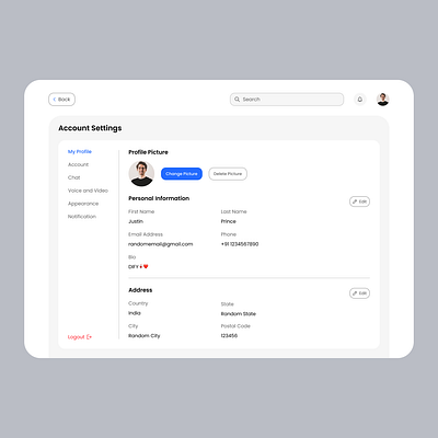 My Profile / User Settings dailyui designchallenge designpractice figmadesign uidesign uiuxdesign uxdesign webapp