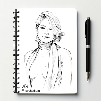 Portrait of "Mahnaz Afshar / مهناز افشار", Iranian Actress drawing illustration painting portrait