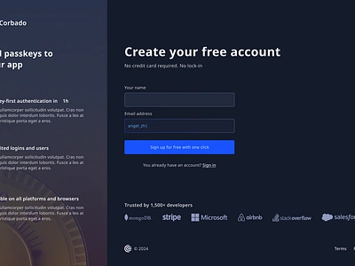 Corbado sign up wizard web design
