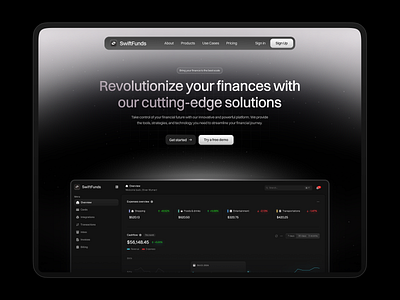 SwiftFunds: SaaS Fintech Landing Page bento clean component dark dashboard design finance fintech gradient landing page linear modern product design saas tech ui ux web web design website