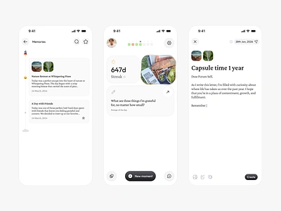 Moments - Your personal time capsule ai design journaling mobile app product design ui user experience user interface ux