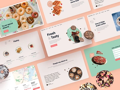 Cavada // Coffee & Bakery Template UI Kit about us page article page bakery blog page cafe cms craft business website drinks food forms illustrations menu pastel colors web design webflow webflow template