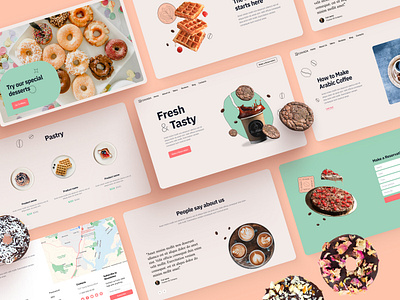 Cavada // Coffee & Bakery Template UI Kit about us page article page bakery blog page cafe cms craft business website drinks food forms illustrations menu pastel colors web design webflow webflow template