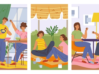 Meeting Friends 2D Animation 2d adults animation conversation engagement flat friends friendship gathering illustration indoor interior life meals meeting motion picnic teenagers