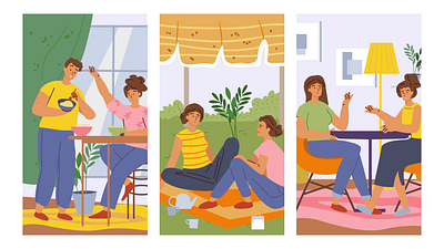 Meeting Friends 2D Animation 2d adults animation conversation engagement flat friends friendship gathering illustration indoor interior life meals meeting motion picnic teenagers