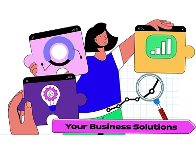 Business Solution 2D Animation 2d animation business business analytics business strategy corporate data visualization flat illustration infographic marketing tools motion office professional services solutions startup technology vector art woman