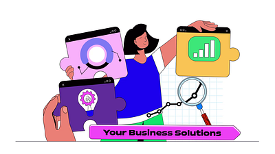 Business Solution 2D Animation 2d animation business business analytics business strategy corporate data visualization flat illustration infographic marketing tools motion office professional services solutions startup technology vector art woman