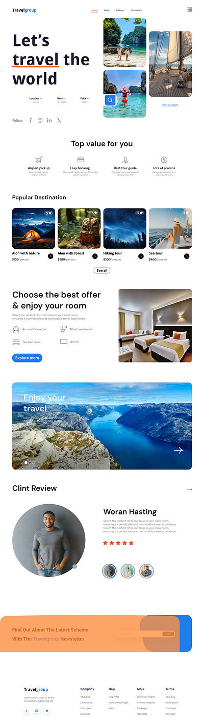 Travel Agent Desktop UI Landing Page design desktop figma graphic design travel travelagent travelagentlandingpage ui ux