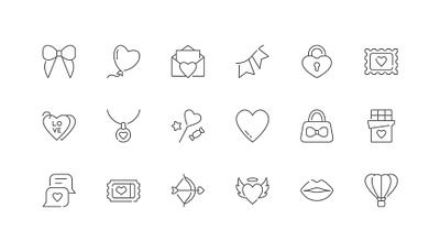 Happy Valentines Day | Set of line icons with editable stroke affection clean lines editable stroke flat design heart shape icon set loving couple minimal modern symbol outline style passion romantic gifts scalable stay together sweet embrace sweetheart true love valentines day vector graphic web element