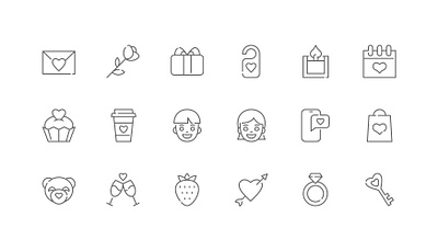 Happy Valentines Day | Set of line icons with editable stroke affection clean lines editable stroke flat design heart shape icon set loving couple minimal modern symbol outline style passion romantic gifts scalable stay together sweet embrace sweetheart true love valentines day vector graphic web element