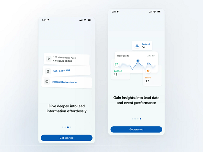 Onboarding - Leads cards carousel clean illustration image carousel lead retrieval minimal mobile app onboarding onboarding flow product design stats ui design visual design