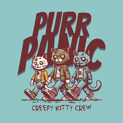 Creepy Kitty Crew cartoon cat comic funny hallowen kittl pop culture print on demand pun retro t shirt t shirt design zombie