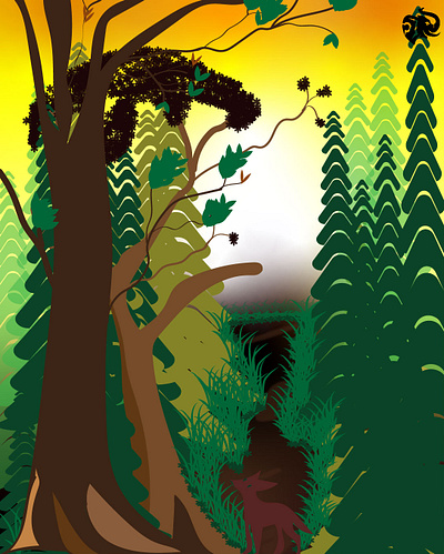 PATH TO THE FOREST 2d flat art adobe illustrator digital art environment art forest art illustration inspiration from nature landscape illustration nature art nature illustrator nature lover portrait art vector art