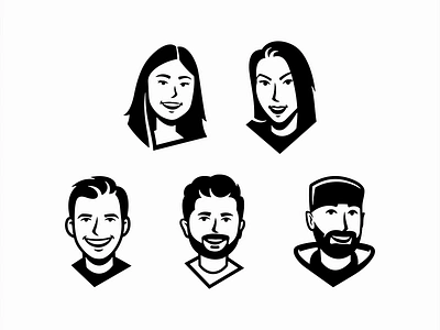 Custom Avatar Portraits for Dribbble Team avatar cartoon custom design faces icon illustration man mascot minimalist monochrome people personalized playful portrait simple team vector woman