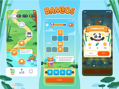 Bamboo - Learning to String Words bamboo children colorfull cute forest fun game game app gradient illustration kids learning learning app maps mascot mascot illustration nurdiansyah saga maps word