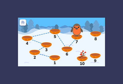 Winter Adventure: Kids Learning Game UI with Bullfinch and Rowan graphic design playful interface seasonal design ui