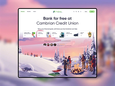 Seasonal Homepage Animated Illustration animation banking cold colorful credit union fire hero hero image homepage homepage ui illustration outdoors sledding snow ui ui design ux design web website winter