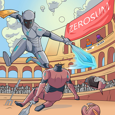 ZeroSum - Entangle : Award-Winning Web3 Robotic Battle Artwork. battle scene character design concept art entangle game character design nft vector illustration web3 zerosum