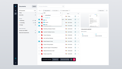 Category filters for document management system. documents dropdown edit files filterbar filters list multiselect navbar pills search searchbar select sidebar tags