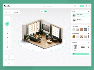 Craft Your Space: Roomify’s 3D Design Interface 3d design tool ui 3d interface 3d interface design 3d tool design 3d website ui design design agency home design indian design agency interior design interior tool ui interior web app ui ux