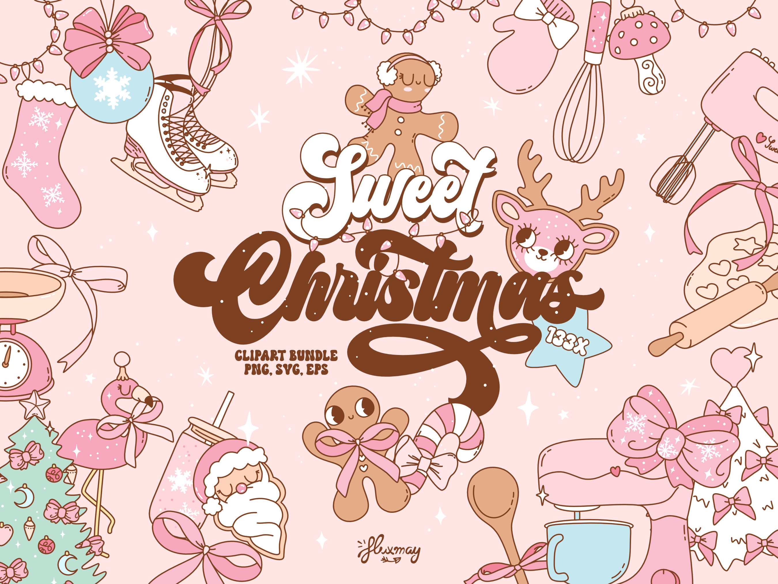 Sweet Christmas Cliparts bakery baking christmas clipart clipart bundle cookies cricut cute girly groovy illustration lines pink pink christmas retro sweet sweet christmas vector