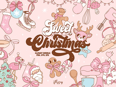 Sweet Christmas Cliparts bakery baking christmas clipart clipart bundle cookies cricut cute girly groovy illustration lines pink pink christmas retro sweet sweet christmas vector