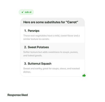 AI feedback response -Liked ai app chat feedback ui