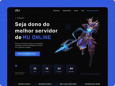 Landing page for game Mu Online blue interface brazil design game interface landing page ui ui blue uidesign