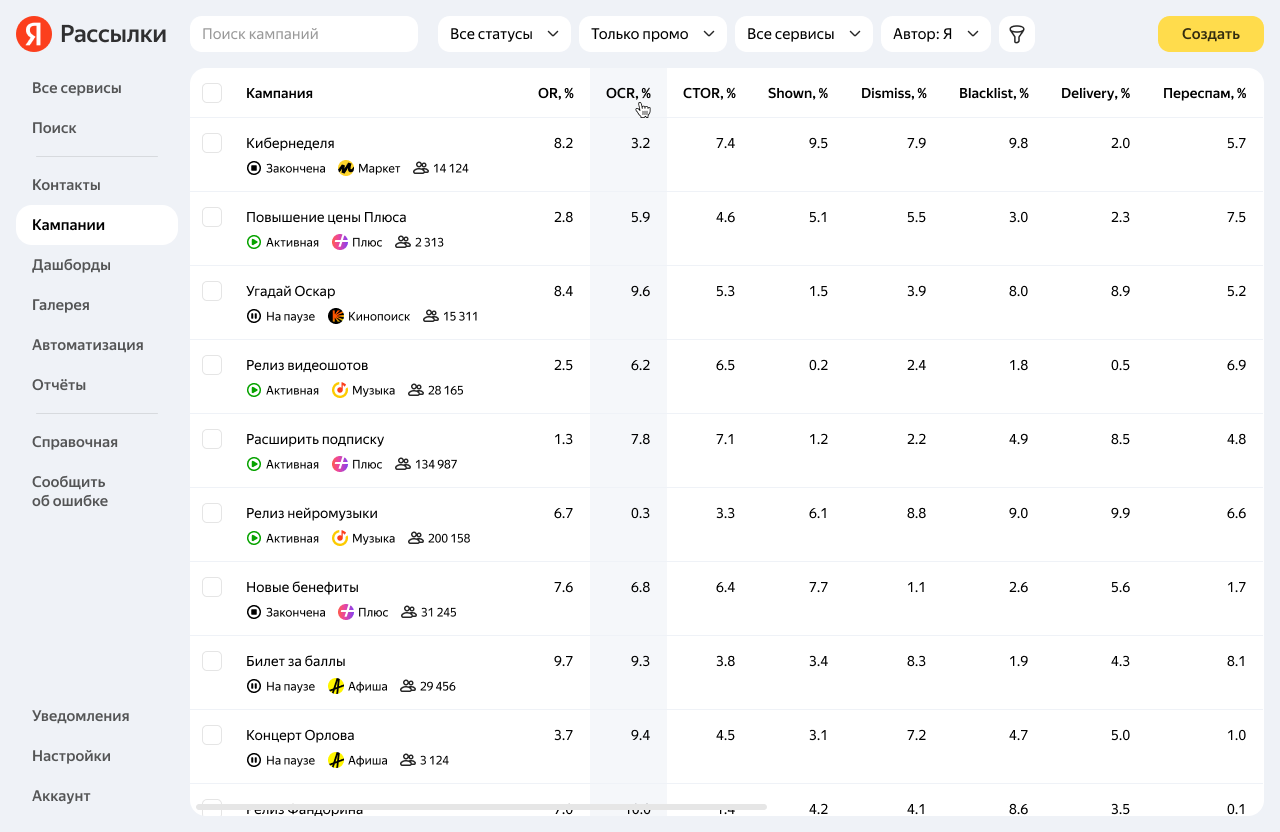 Yandex Sends Concept crm desktop email ui yandex