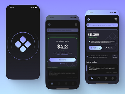 E-wallet mobile app concept bank bitcoin branding clean crypto dark design finance gradient graphic design illustration investment logo mobile money ui ux wallet