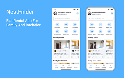 NestFinder (Flat Rental App For Family And Bachelor) mobile app ui ui design