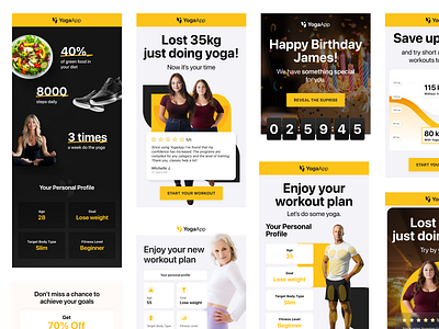 YogaApp Emails design email fit graphic design ui yellow yoga