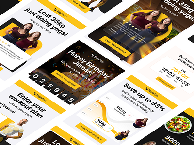 YogaApp Emails design email fit graphic design ui yellow yoga