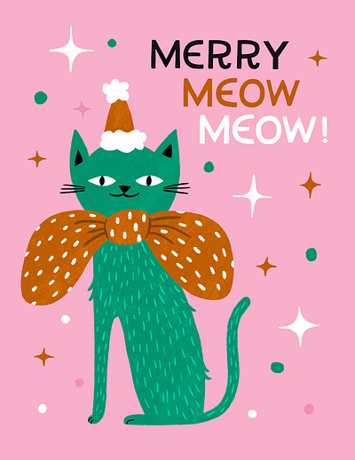 Kitty Christmas Illustration cat christmas editorial greeting card greetings card illustration kitty lettering meow secular secular holiday surface design winter holiday