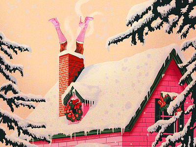 Slay Santa, Slay chimney christmas christmas scene cottage festive flat illustration halftone holiday illustration noise retro santa screenprint snow snowy scene vintage