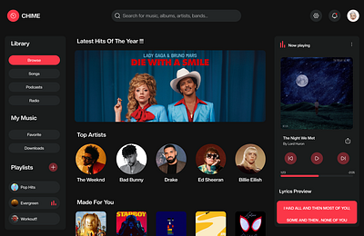 🎵 Chime - Music Streaming App Design app chime daily ui dark design music ui musicapp uidesign musicapp webdesign ux web webdesign