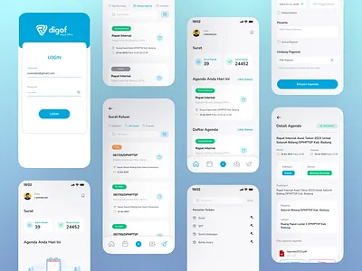 Digital Office Mobile App UI agenda correspondence design digital office homepage landing page letter mail mobile app platforms schedule surat ui ux