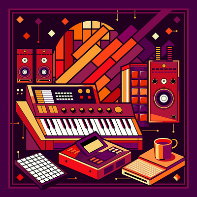 Studio #2 isometric music studio synth vector