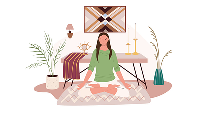 Meditation 2D Animation 2d animation flat home illustration meditation mental health mindfulness motion relaxation relief self care serene stress wellness woman yoga zen