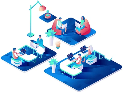 Coworking Office 2D Isometric Animation 2d animation business setting collaboration community coworking flat freelance illustration isometric modern motion office office furniture productivity startup team team work workplace workspace