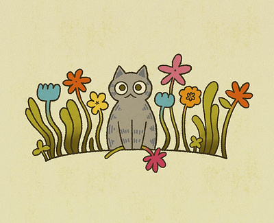 flower patch cat cat flowers illustration procreate