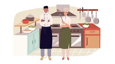 Cafe Kitchen 2D Animation 2d animation cafe chef cooking culinary flat food gastronomy illustration interior kitchen kitchen staff meals motion preparation professionals restaurant service uniform