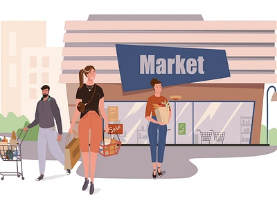 Market 2D Animation 2d animation consumer crowd customers daily life experience flat food grocery illustration market marketplace motion shoppers shopping store supermarket urban