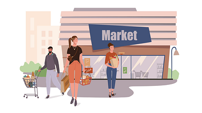 Market 2D Animation 2d animation consumer crowd customers daily life experience flat food grocery illustration market marketplace motion shoppers shopping store supermarket urban