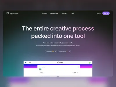 Nouswise - Creative Database Design branding creative creative tool dark mode database design graphic design landing page landing page ui note taking productivity search ui ui design ux ux design vector web ui web ux writing