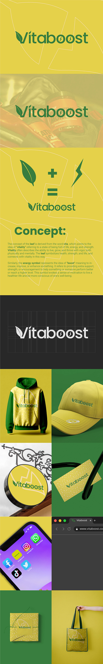 Vitaboost Logo brand identity branding graphic design logo logo design marketing mockup portfolio vibrant design visiting card visual identity