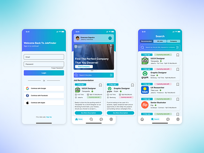 Job Finder App app app design clean graphic design iphone job job finder mobile mobile app ui ui design vibrant