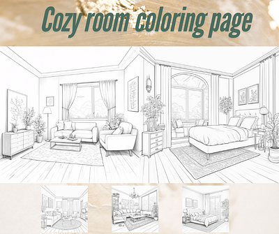 Cozy room coloring book coloring book line art